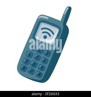 Téléphone satellite bleu avec antenne et signal sans fil. Illustration vectorielle de dessin animé sur fond blanc Illustration de Vecteur