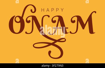 Salutation festive élégante Happy Onam sur fond doré, lettrage orné décoratif célébrant le Kerala s Illustration de Vecteur