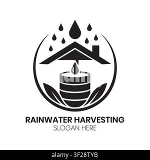 Conception de logo pour la collecte des eaux de pluie avec éléments de maison et de réservoir d'eau pour des solutions d'eau domestiques durables et écologiques. Illustration de Vecteur