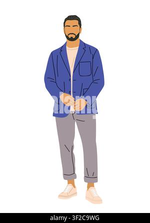 Jeune homme debout avec assurance, portant un blazer bleu Illustration de Vecteur