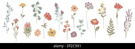 Fleurs aquarellées douces dans des tons chauds et terreux Illustration de Vecteur