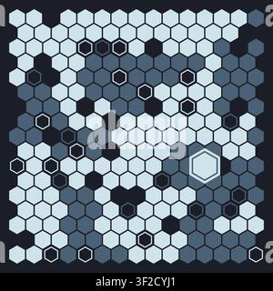 Cette illustration présente une grille d'hexagones qui alternent entre deux couleurs, formant des amas qui ressemblent à une nid d'abeille. Certaines cellules sont contournées, Illustration de Vecteur