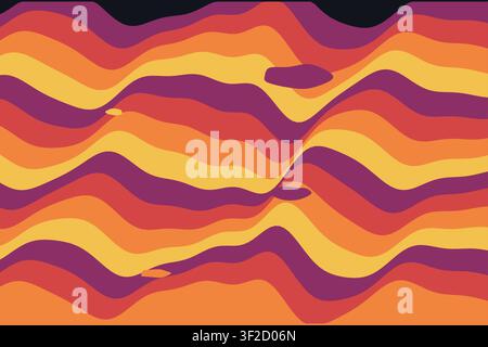 Un flux de marbre liquide avec des rayures horizontales de couleurs saturées. Le design présente des vagues qui ondulent et se plissent, créant un effet abstrait qui convient Illustration de Vecteur