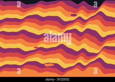Bandes horizontales qui ondulent et se plissent comme un liquide marbré. Le flux présente des couleurs vibrantes dans un motif fluide, adapté pour des papiers peints ou des impressions. Illustration de Vecteur