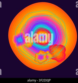 Un design abstrait audacieux présente un vortex concentrique de couleurs lumineuses. La spirale tourbillonnante est composée de champs de couleurs vives et plats empilés pour créer Illustration de Vecteur