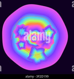 Une illustration audacieuse et vibrante affiche un vortex concentrique de bandes arc-en-ciel se fondant en formes liquides. L'œuvre d'art présente une spirale tourbillonnante de mo Illustration de Vecteur