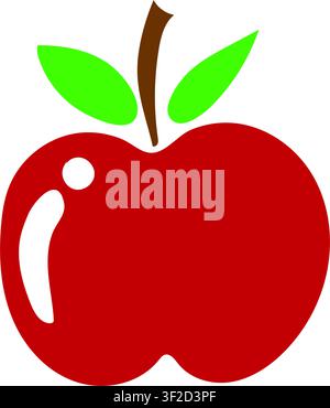 Design vectoriel simple de pomme, icône d'illustration vectorielle plate 2D d'une pomme rouge isolée sur fond blanc. Icône autocollante de pomme rouge en style plat, mignonne Illustration de Vecteur