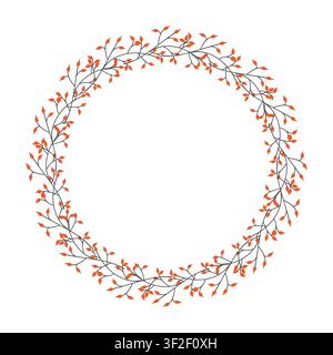 illustration de couronne botanique avec des baies rouges d'automne et des branches gris foncé sur fond blanc pour invitations de mariage cartes de vœux de Thanksgiving a Illustration de Vecteur