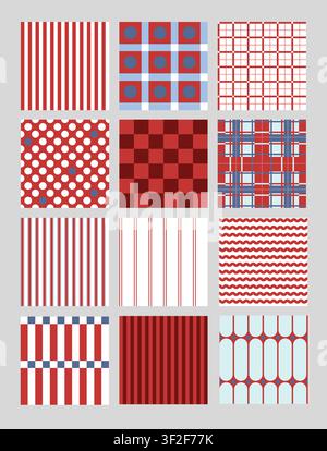 Collection de motifs géométriques sans couture de Noël avec rayures, carreaux, points, vagues, designs minimalistes de vacances Illustration de Vecteur