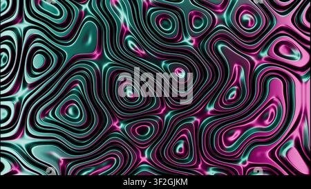 Surface de contour abstraite et brillante avec des crêtes pulsantes en teal et magenta Banque D'Images