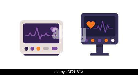 Écrans de moniteur médical de rythme cardiaque affichant des illustrations de formes d'onde de pouls ECG Illustration de Vecteur