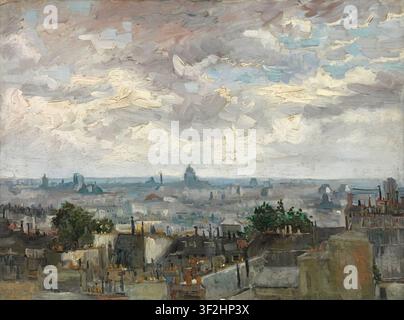 Vincent van Gogh – Vue de Paris depuis la chambre de Vincent dans la Rue Lepic / Gezicht op Parijs vanuit Vincents kamer in de Rue Lepic, 1887 Peinture de paysage urbain post-impressionniste, huile sur toile Banque D'Images