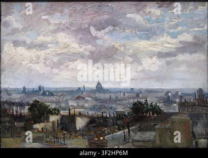 Vincent van Gogh – Vue de Paris depuis la chambre de Vincent dans la Rue Lepic / Gezicht op Parijs vanuit Vincents kamer in de Rue Lepic, 1887 Peinture de paysage urbain post-impressionniste, huile sur toile Banque D'Images
