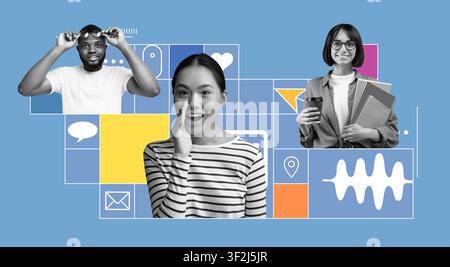 Groupe divers et heureux de personnes engagées dans une collaboration créative au bureau, concept d'affaires Banque D'Images