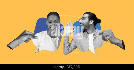 Amis masculins et féminins multiculturels heureux en conversation, souriant et riant Banque D'Images