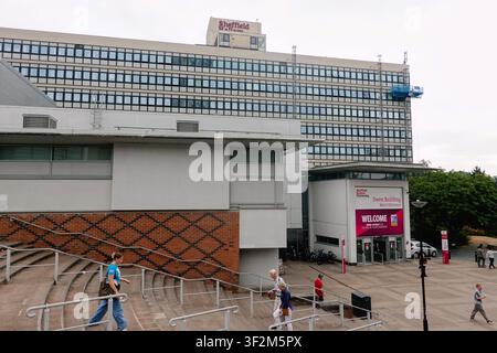 Piétons descendant les marches en pierre de Hallam Square près de l'Université Sheffield Hallam dans le centre-ville de Sheffield, South Yorkshire, Angleterre, Royaume-Uni. Banque D'Images