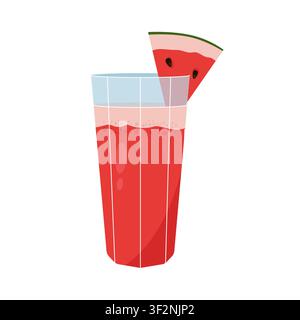 Verre de jus de pastèque frais avec illustration vectorielle de tranche isolée sur fond blanc Illustration de Vecteur