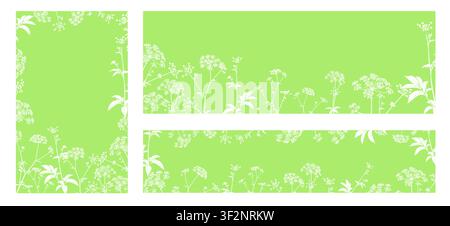 Définir des cadres de fond vert avec des fleurs. Dessiné à la main. Pas ai, illustration vectorielle. Illustration de Vecteur