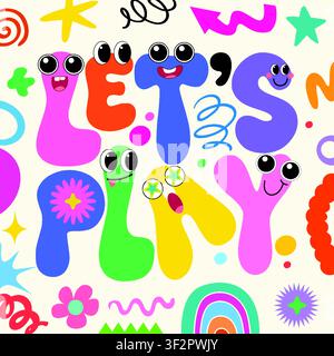 Des caractères en bulles vibrants avec des visages expressifs créent une composition graphique rétro ludique. Illustration de Vecteur