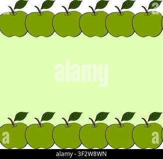 Modèle de cadre de bordure horizontale sans couture Apple, illustration colorée dessinée à la main. Art graphique vectoriel au trait à l'encre. Fond pour bannières, tissu imprimé, la Illustration de Vecteur