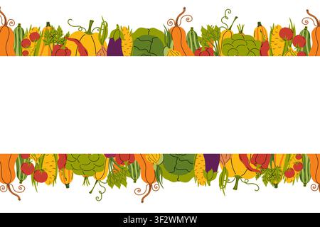 Cadre de bordure végétale horizontal sans couture. Espace central vide pour le texte ou la conception. Illustration vectorielle pour recette, marché fermier Illustration de Vecteur