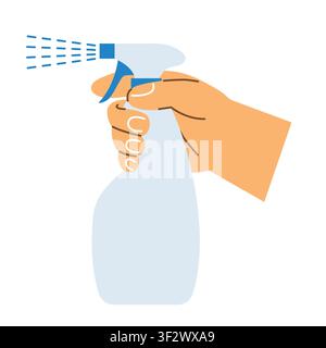 Main tenant une bouteille de spray de nettoyage, spray de détergent ménager, concept d'hygiène et de salubrité - illustration vectorielle Illustration de Vecteur
