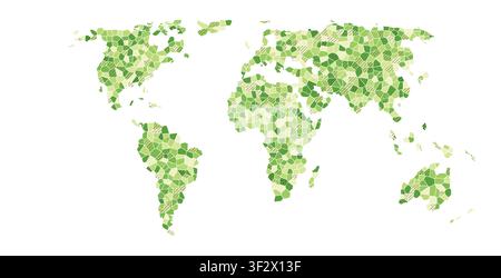 Mosaïque polygonale organique des continents dans des tons émeraude sauge et vert forêt pour une présentation artistique murale, fond de diapositive, infographie, design de décoration Illustration de Vecteur