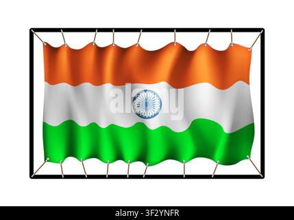 Drapeau de l'Inde. Bannière réaliste sur des cordes isolée sur fond blanc. Illustration vectorielle Illustration de Vecteur