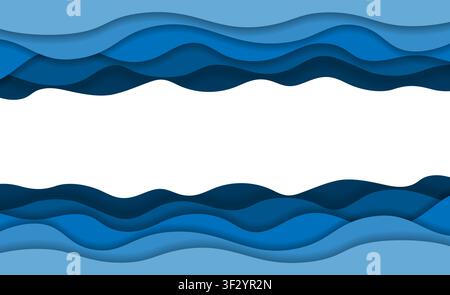 Carte en papier artistique à motifs d'ondes d'eau bleues. Design origami 3D isolé sur fond transparent. PNG vectoriel Illustration de Vecteur