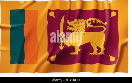 Drapeau réaliste du pays du Sri Lanka isolé sur fond transparent. Drapeau en tissu atlas de soie détaillé. PNG vectoriel Illustration de Vecteur