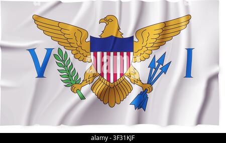 Drapeau réaliste des îles Vierges des États-Unis isolé sur fond transparent. Drapeau en tissu atlas soie détaillé. PNG vectoriel Illustration de Vecteur