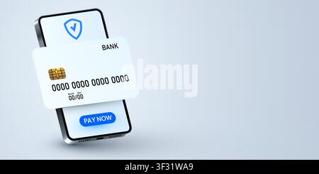 Concept de paiement mobile sécurisé avec smartphone et carte bancaire. Protection de sécurité pour les banques en ligne. Illustration vectorielle Illustration de Vecteur