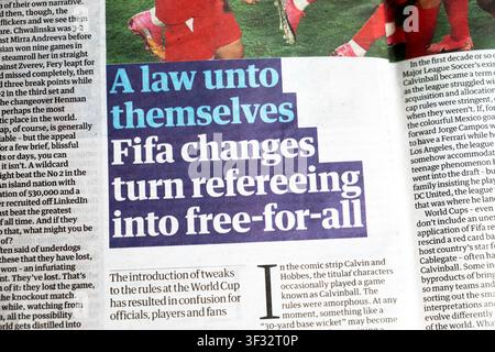 'Une loi pour eux-mêmes : les changements de la Fifa transforment l’arbitrage en libre-service' Article de controverse du journal The Guardian 16 juillet 2026 Londres UK Banque D'Images