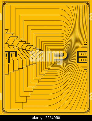 Affiche de typographie créative audacieuse avec style de texte 3D torsadé, formes de lettres volumétriques, accents de couleur néon, effet de mouvement dynamique, parfait pour contemporain Illustration de Vecteur