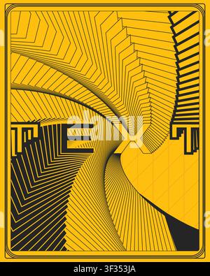 Poster mural typographique moderne graphique fond jaune motifs textuels superposés illusion de mouvement sans couture décoration contemporaine déclaration Illustration de Vecteur