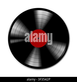 Disque vinyle noir avec centre rouge. Illustration de Vecteur