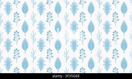 Motif élégant sans couture mettant en scène des feuilles bleues stylisées, des baies d'hiver et des brindilles sur un fond clair. Idéal pour l'impression textile, le papier d'emballage. Illustration de Vecteur