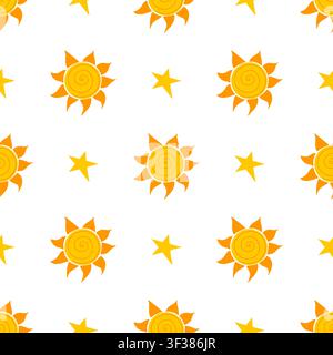 Motif sans couture avec des icônes de soleil jaunes. Illustration vectorielle plate minimaliste Illustration de Vecteur
