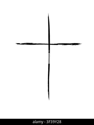 Croix chrétienne dans le style grunge pour cartes postales, affiches, bannières, jeûne, souhaits, clip art de l'église, Carême, croix religieuse isolée sur un noir Illustration de Vecteur