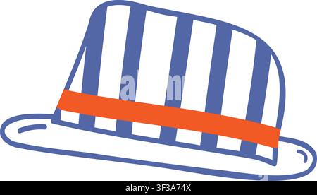 Chapeau d'été à rayures en style méditerranéen dessiné à la main, logo autocollant icône, design plat minimaliste. Illustration vectorielle isolée, branding de plage, cartes de mode ou élément de design pour promotions d'été, étiquette Illustration de Vecteur