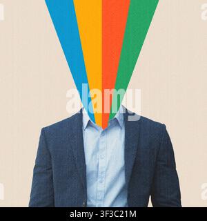 Homme méconnaissable en costume avec des formes géométriques colorées au lieu de tête, concept créatif Banque D'Images