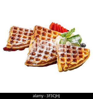Gaufres belges sucrées avec des fraises isolées Banque D'Images