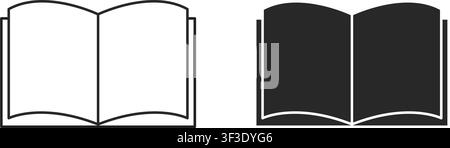 Icônes noir et blanc épurées représentant un livre ouvert en style contour et rempli, parfaites pour l'éducation, la lecture et les designs d'interface utilisateur de bibliothèque. Illustration de Vecteur