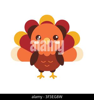 Illustration mignonne de dinde de Thanksgiving dans un style de conception plate Illustration de Vecteur