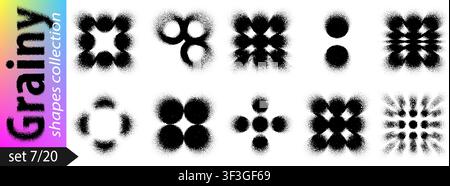 Formes Y2K bruyantes à points ronds, grain de pulvérisation d'un pochoir abstrait avec dégradé. Grille circulaire floue pour un effet de poussière grunge, aérographe et maillage noir. Grai Illustration de Vecteur