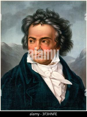 Beethoven. Portrait du compositeur, chef d'orchestre et pianiste allemand Ludwig van Beethoven (1770-1827) par Ferdinand Schimon, gravure lithographique, 1861-1897 Banque D'Images