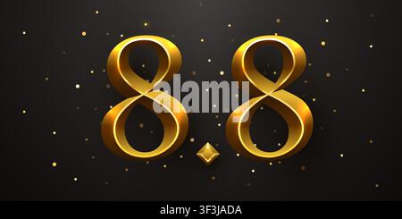 Bannière d'événement de vente Golden 8.8 sur un fond sombre luxueux. Design élégant pour des rabais spéciaux. Illustration vectorielle Illustration de Vecteur