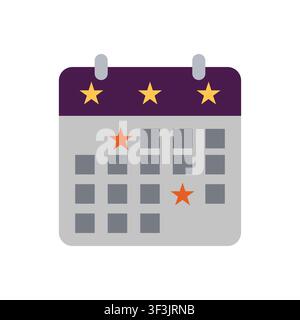 Une illustration de calendrier en design plat avec des marqueurs en forme d'étoile à des dates spécifiques pour représenter des événements ou des délais importants. Illustration de Vecteur