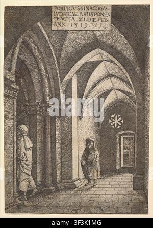 Albrecht Altdorfer – La salle d’entrée de la synagogue de Ratisbonne, 1519 Intérieur architectural de la Renaissance du Nord Gravure sur papier Banque D'Images