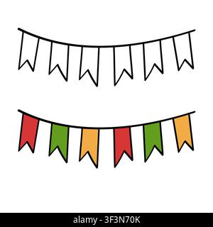 Ensemble de fanions de fête dessinés à la main style gribouillis. Illustration vectorielle Illustration de Vecteur